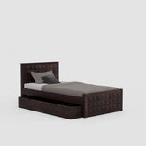 Sofia Solid Sheesham Wood Single Bed With One Drawer (Walnut Finish)